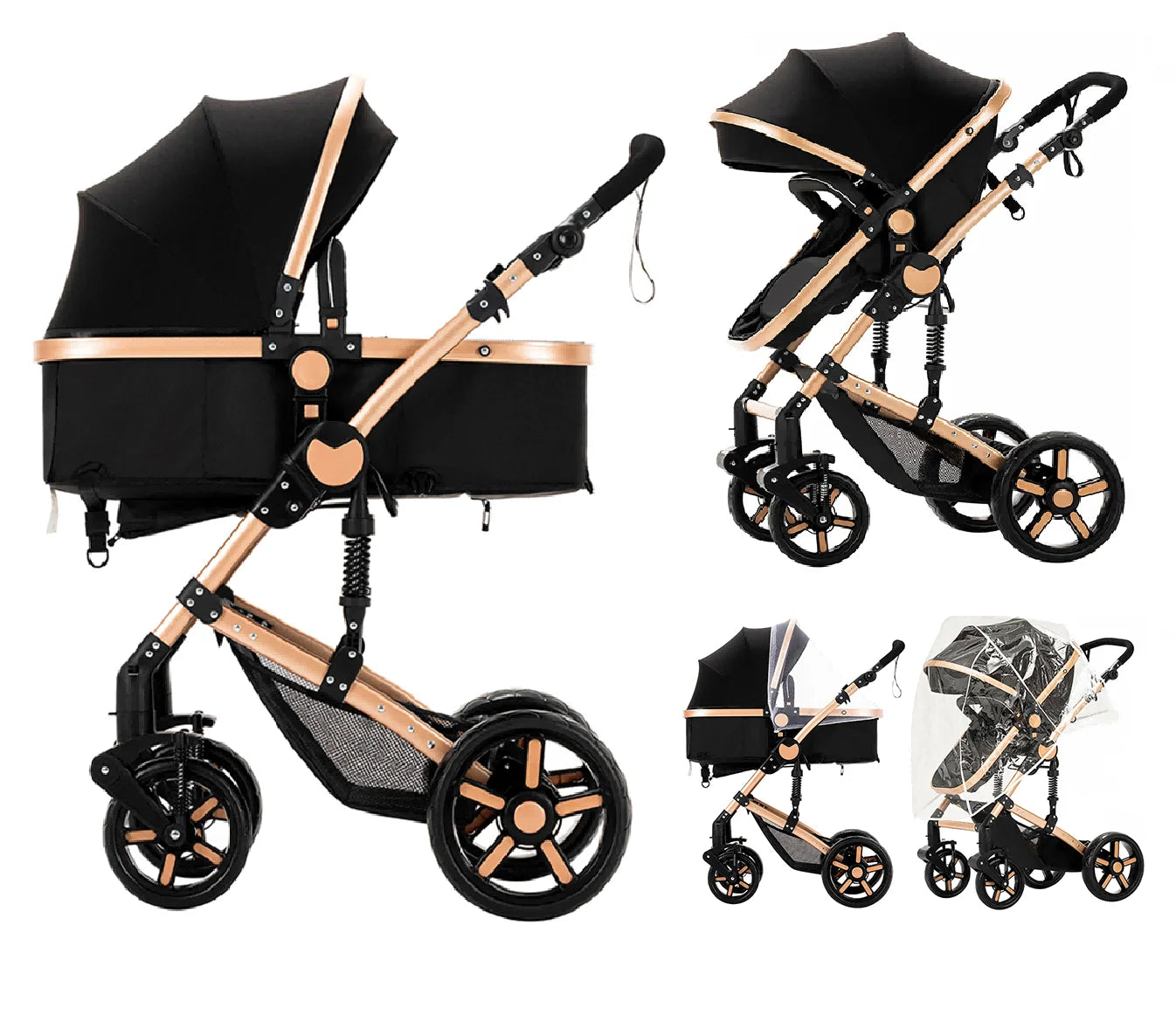 2 in 1 Baby Stroller Baby Carriage Lightweight Stroller Travel System Stroller One Hand Fold Stroller for Travel with Canopy