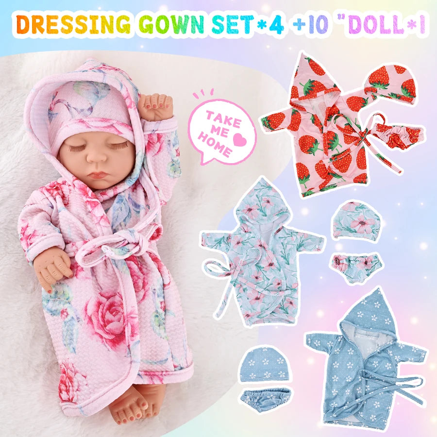 Mini 12Inch/30CM Baby Doll+4pec Clothes Set Cute Soft Robe Pajamas Washable Lifelike Simulation Cuddle Reborn Doll Girl Toy Gift