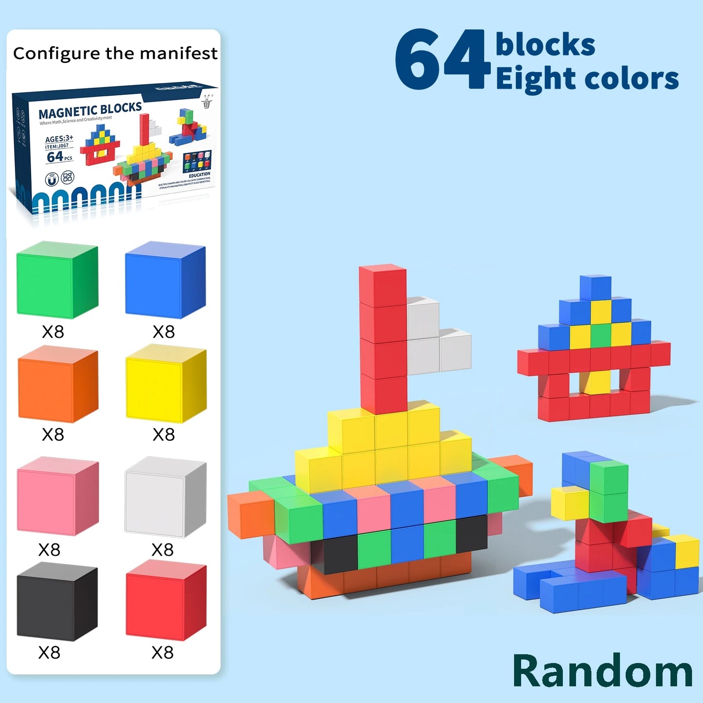 Colorful 3D learning to build my magnetic cubes, children's DIY structural cognitive magnetic toys, suitable for boys and girls