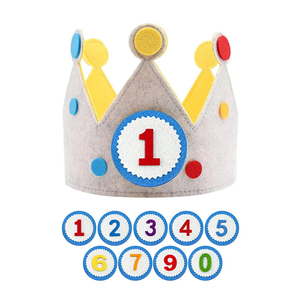 Felt Birthday Crown Children Day Gift Interchangeable Numbers Crown Adjustable Size for Girls Boys Birthday Party Decor