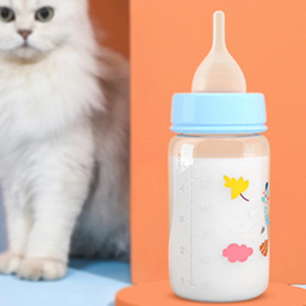 Small Pet Feeding Bottle 60ml/125ml Cute Kitten Feeding Bottle PP Cartoon Animals Nursing Bottle for Newborn Kittens Puppies