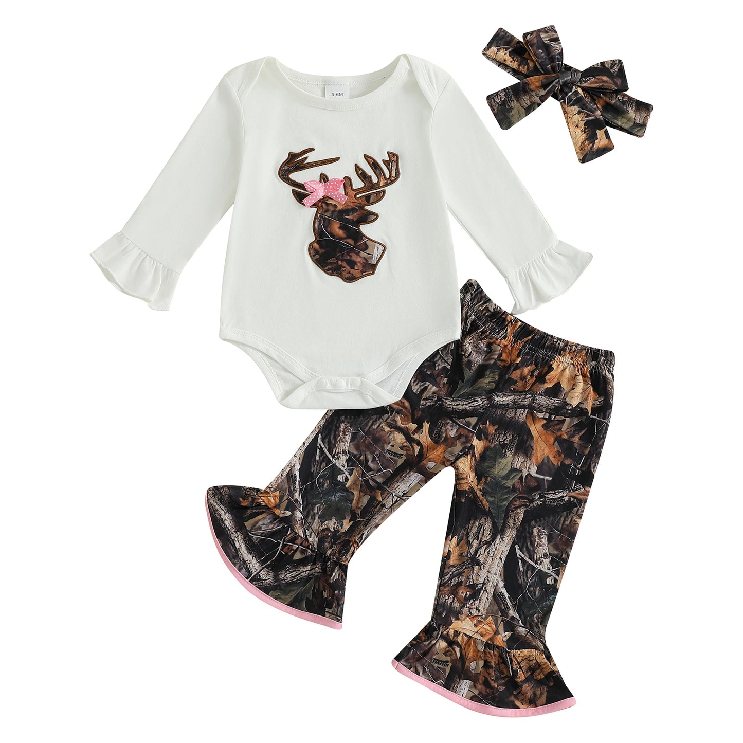 Toddler Girl Winter Outfit Elk Patterned Sweater Long Sleeve Top and Pants Set with Matching Headband 3 Piece Ensemble