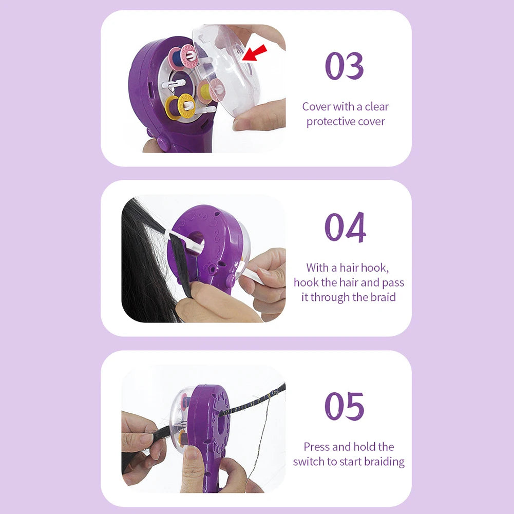 Hair Braider Machine Automatic Hair Braider Salon  with Hair Hook Rubber Band Electric Hair Braider Funny Gift for Teen Girls