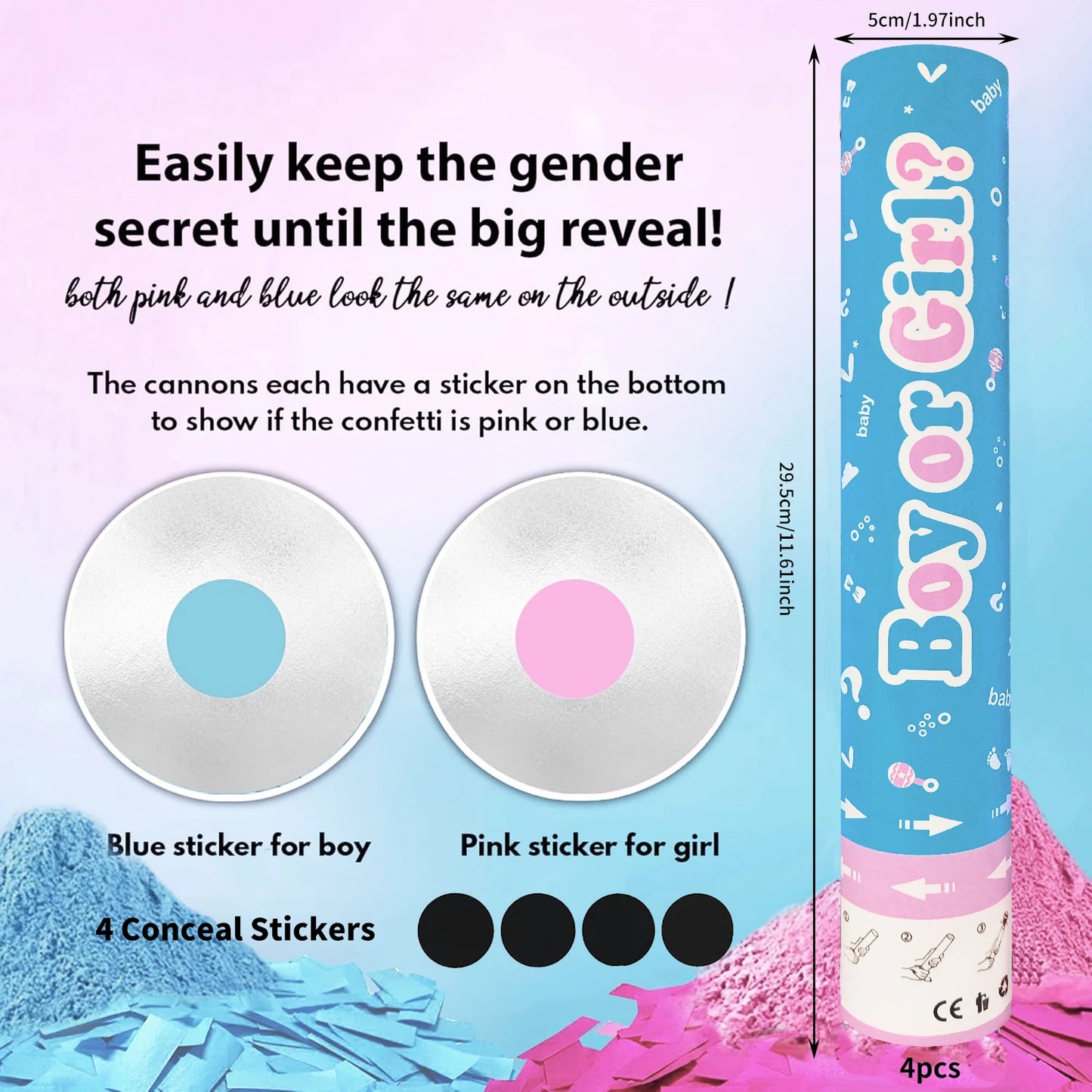 4pcs Gender Reveal ConfettiPink And Blue Confetti Powder Kit Safe Powder Smoke for Baby Shower Boy Or Girl Birthday Party Decor