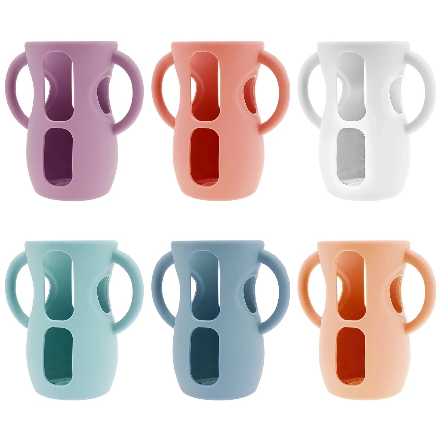 6Pcs Silicone Sleeves Silicone Baby Bottle Cover with Handle Anti Slip Heat Resistant Glass Bottle Sleeve 120/240ml Bottle Cover