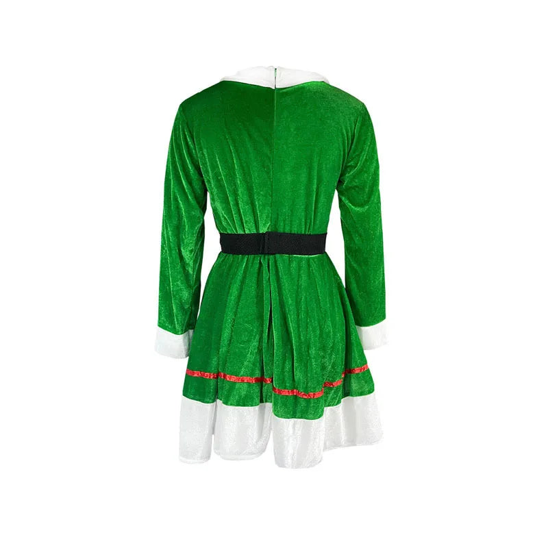 Women s Christmas Elf Costume Set with Dress Belt Hat Shoe Covers and Socks - Perfect for Cosplay and Role-Playing Parties