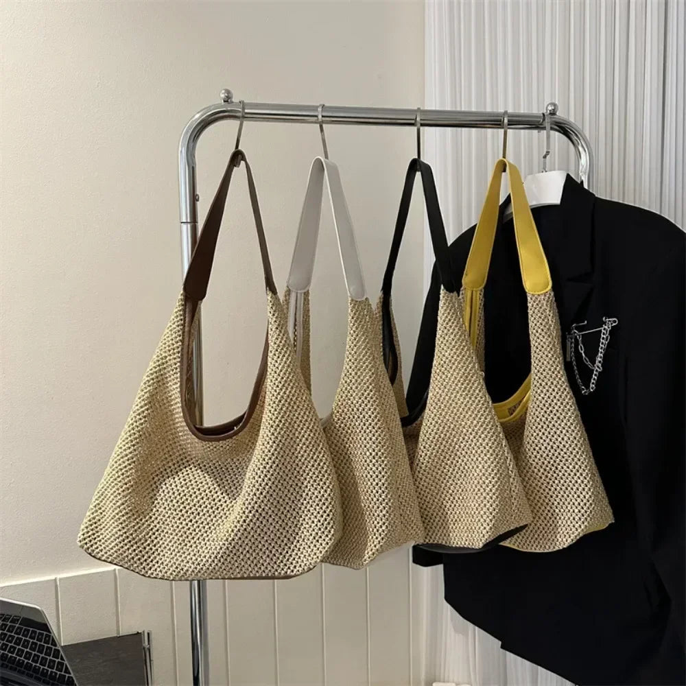 Travel Beach Straw Bag Rattan Woven Handmade Knitted Summer Beach Bag Straw Large Capacity Women Shoulder Bags Handbag Shopper