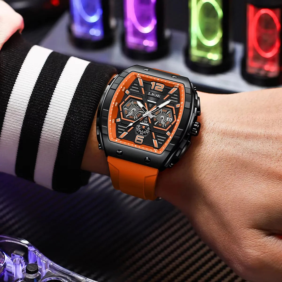 Reloj Hombre LIGE Men Watch Luxury Waterproof Quartz Wristwatch Raise Wrist Luminous Date Sports Silicone Clock Man Watches+Box