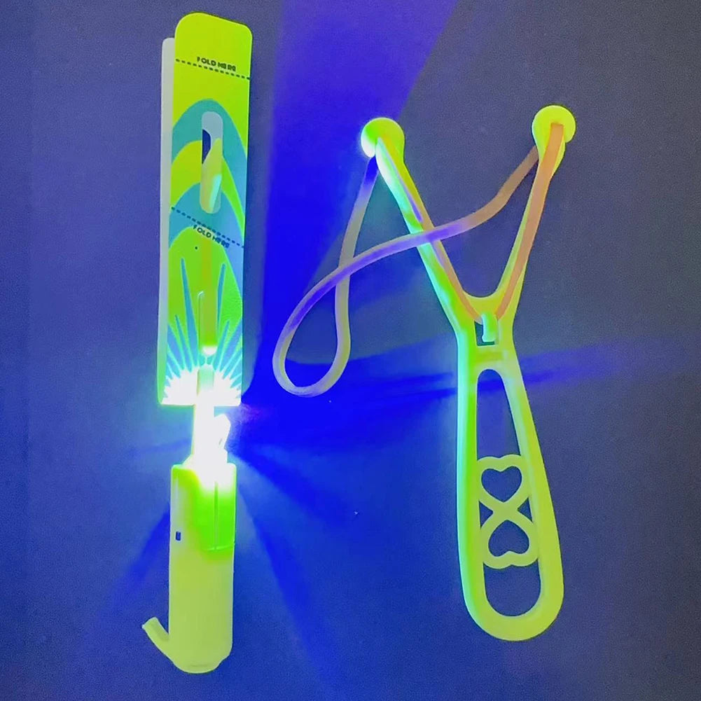 Rocket Slingshot Flying  with LED Lights 10Pcs Helicopters + 10Pcs Launchers Luminous Slingshot  Party Favors for Kids