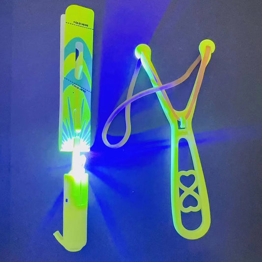 Rocket Slingshot Flying  with LED Lights 10Pcs Helicopters + 10Pcs Launchers Luminous Slingshot  Party Favors for Kids