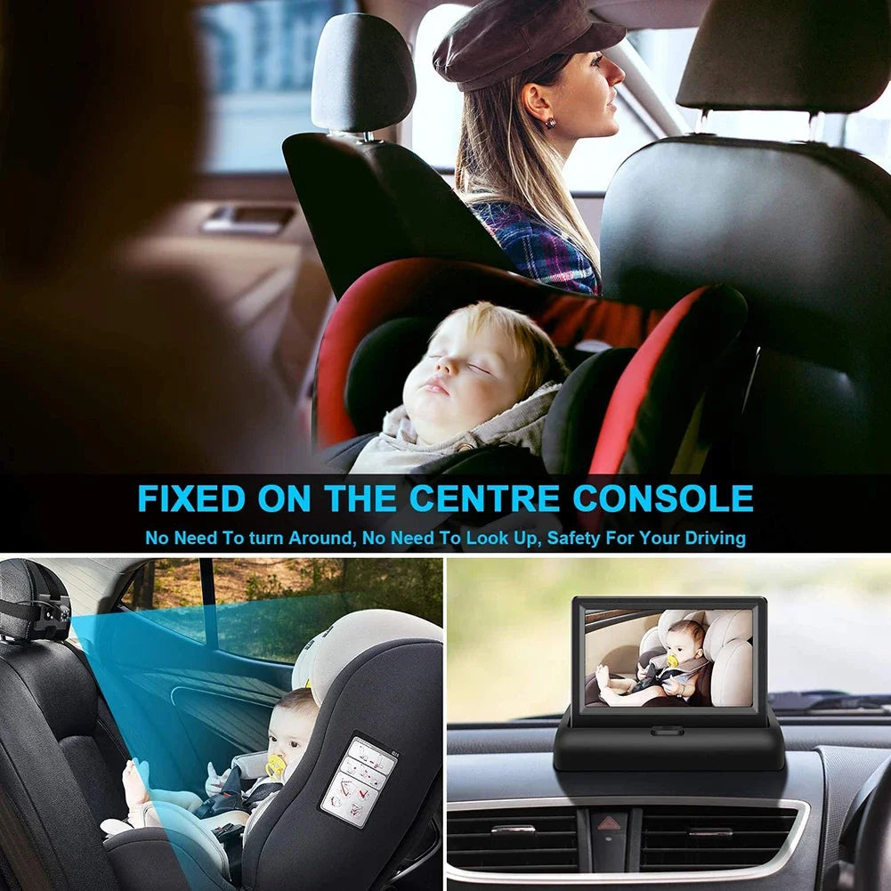 4.3 Inch HD Baby Car Mirror 150 Wide View 8LED IR Night Vision Back Seat Baby Car Camera Folding Screen Headrest Monitor Display