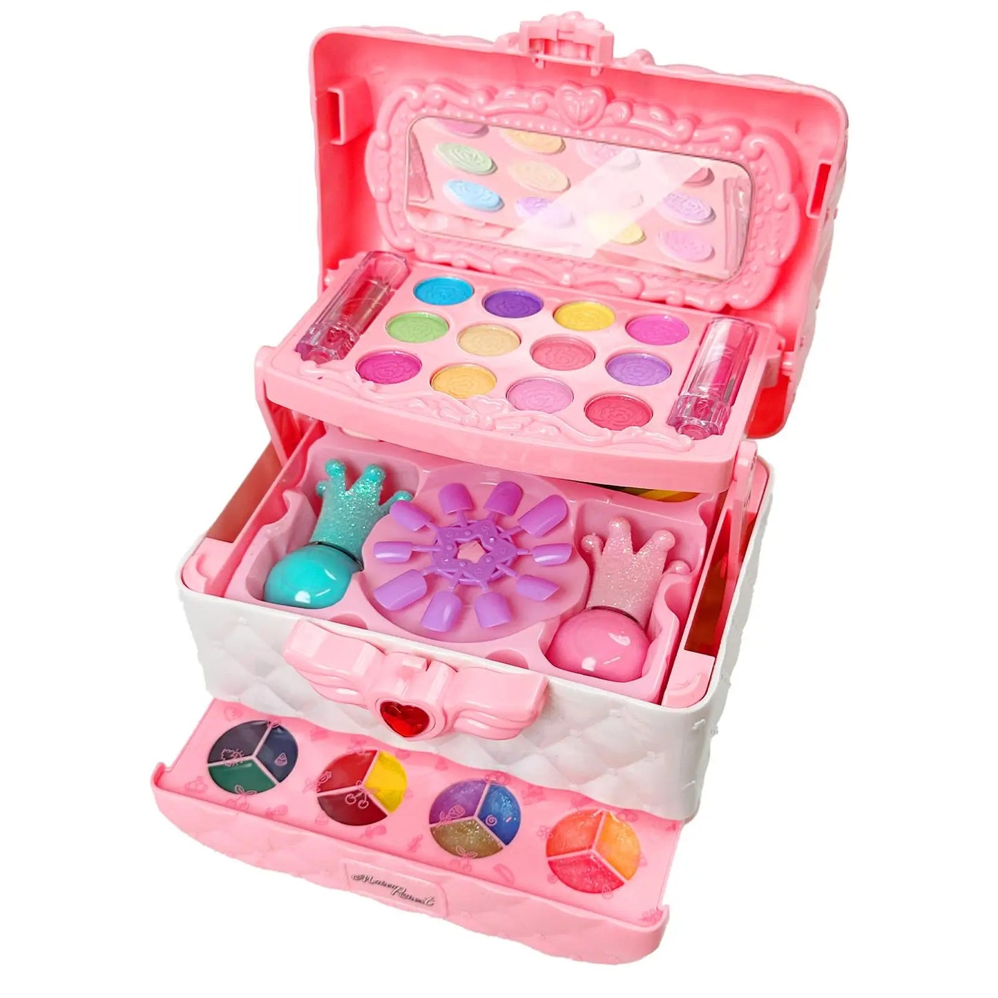 Multi-Layered Foldable Makeup Set for Kids Pretend Play Cosmetic Set for Girls, Learning and Education Toys with Box for Birthda