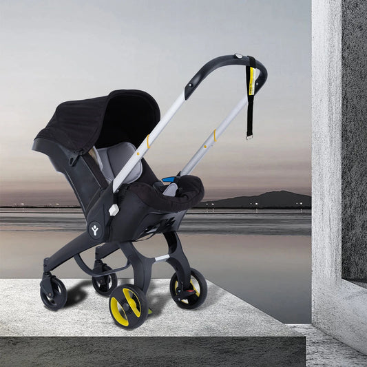 Baby stroller, Portable and foldable, metal frame, adjustable sunshade roof, two-way station wagon