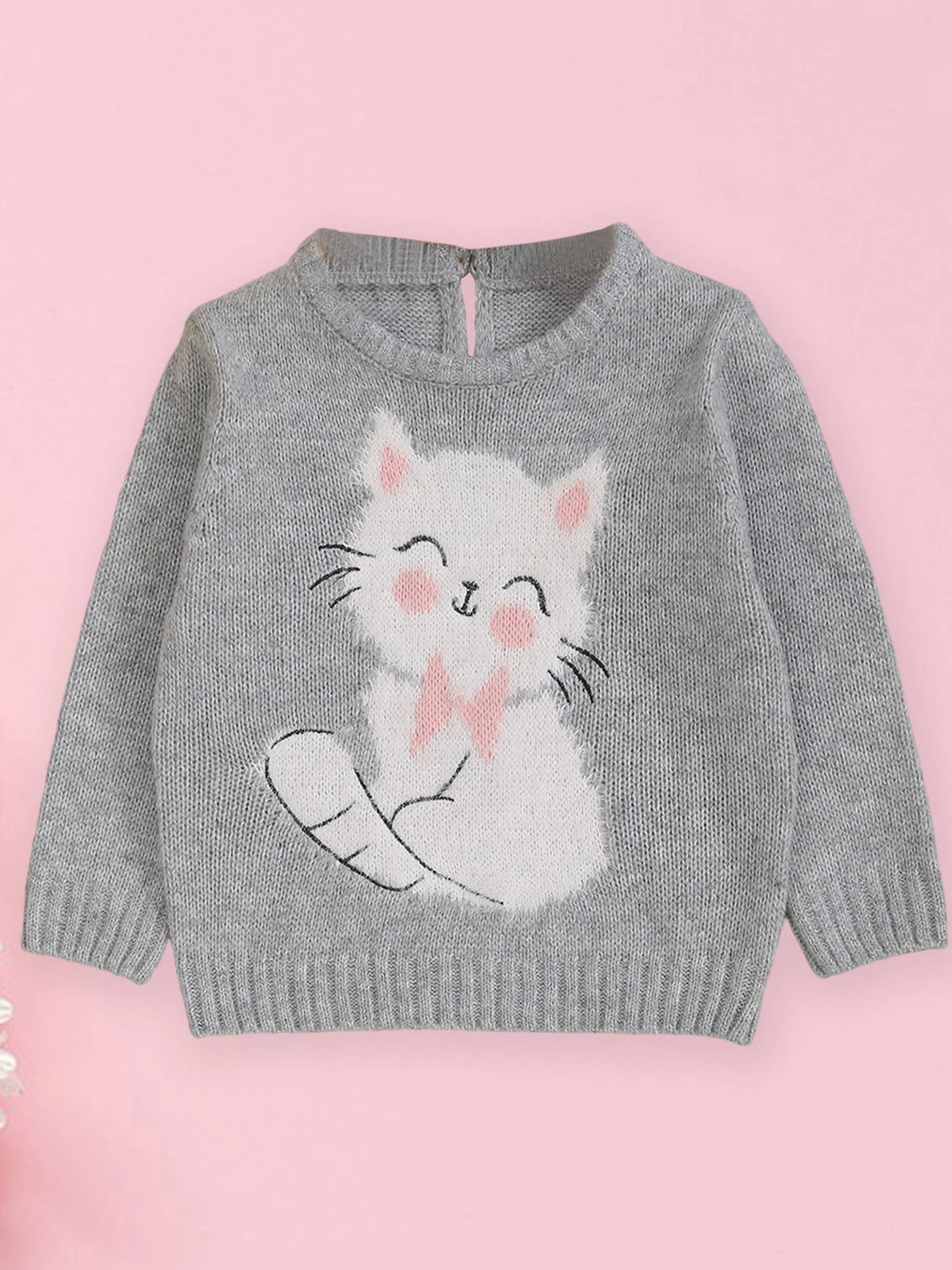 Adorable Baby Girls Long Sleeve Sweater with Playful Bunny Design Cozy Toddler Pullover Knitwear for Cold Weather Outfits