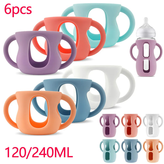 6Pcs Silicone Sleeves Silicone Baby Bottle Cover with Handle Anti Slip Heat Resistant Glass Bottle Sleeve 120/240ml Bottle Cover