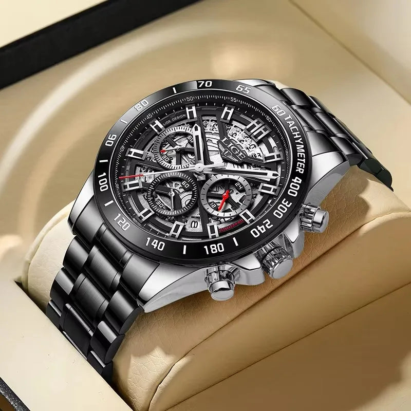 LIGE New Men Casual Sports Watch Top Brand Luxury Watch Waterproof Date Chronograph Stainless Steel Quartz Wristwatch for Men