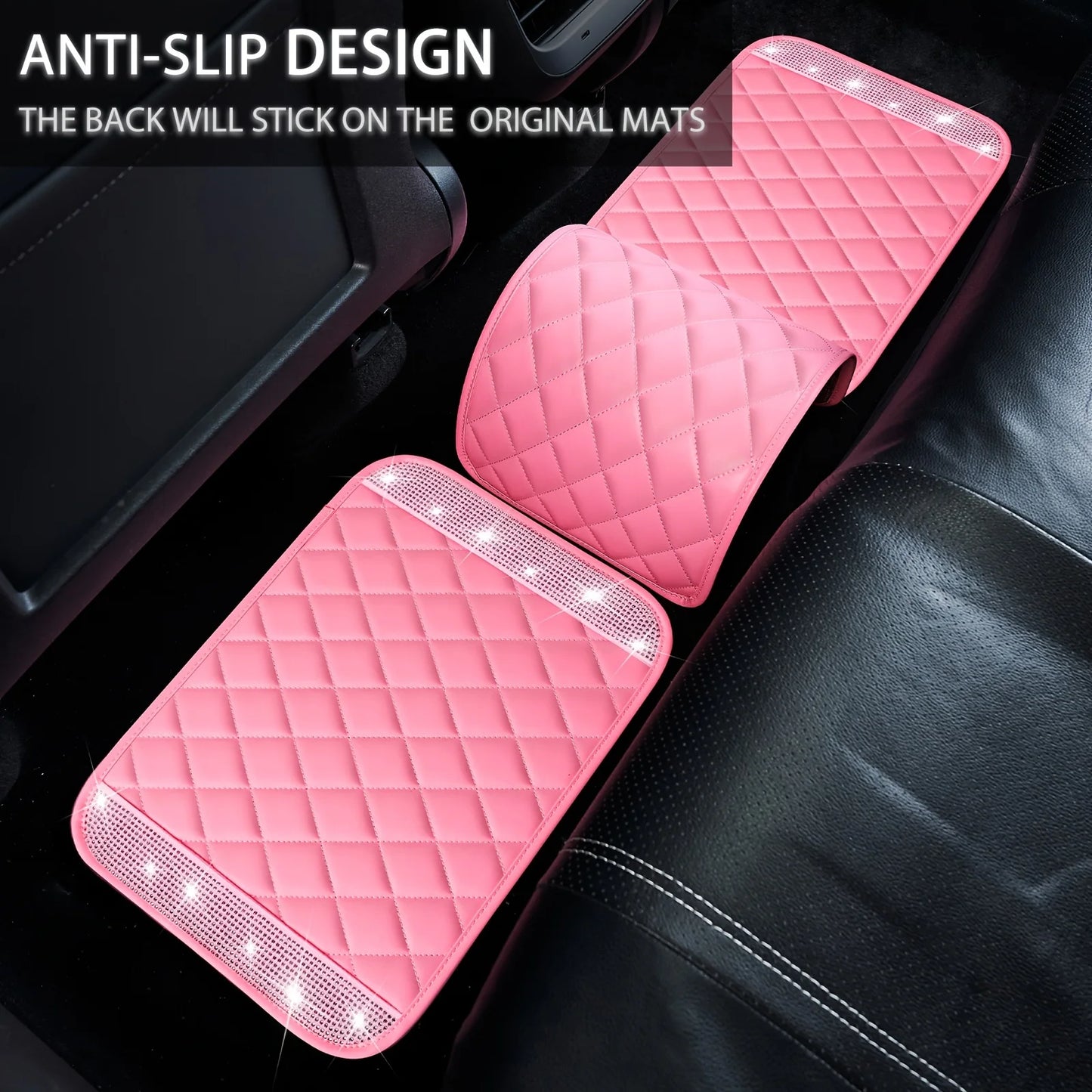 Bling PU Leather Car Mats Shining Diamond Floor Mats Crystal Rhinestone SparklyGlitter Carpet Anti-Slip Waterproof Pad Universal