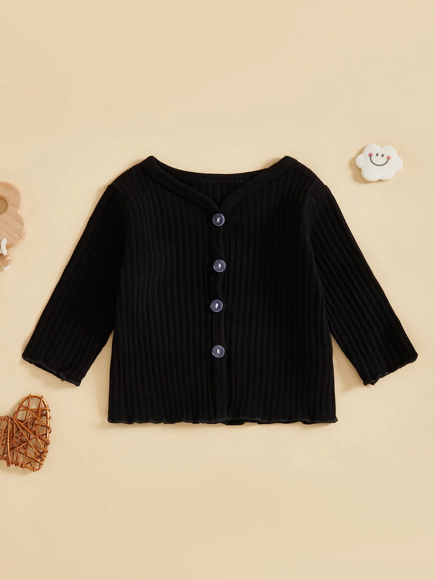 Infant Girls Cozy Knitted Cardigan with Button Front Closure Long Sleeves and Solid Color Design for Warmth and Style