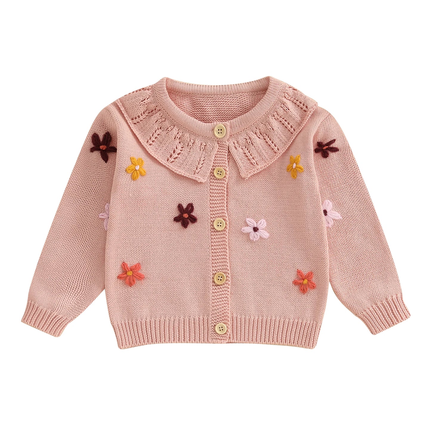 Infant Girl s Floral Embroidered Cardigan Sweater with Button Closure and Long Sleeves - Knit Top for Toddlers