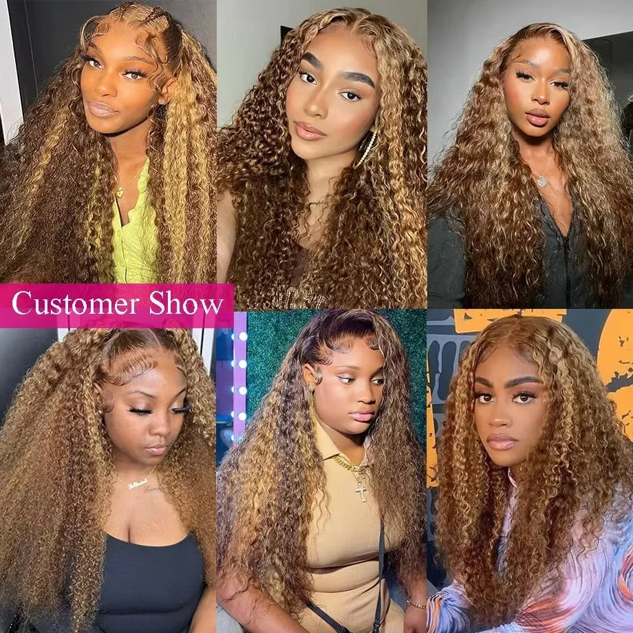 13x6 Curly Highlight Ombre Hd Lace Front Human Hair Wigs Colored Deep Wave 13x4 Lace Frontal Brazilian Human Hair Wig For Women