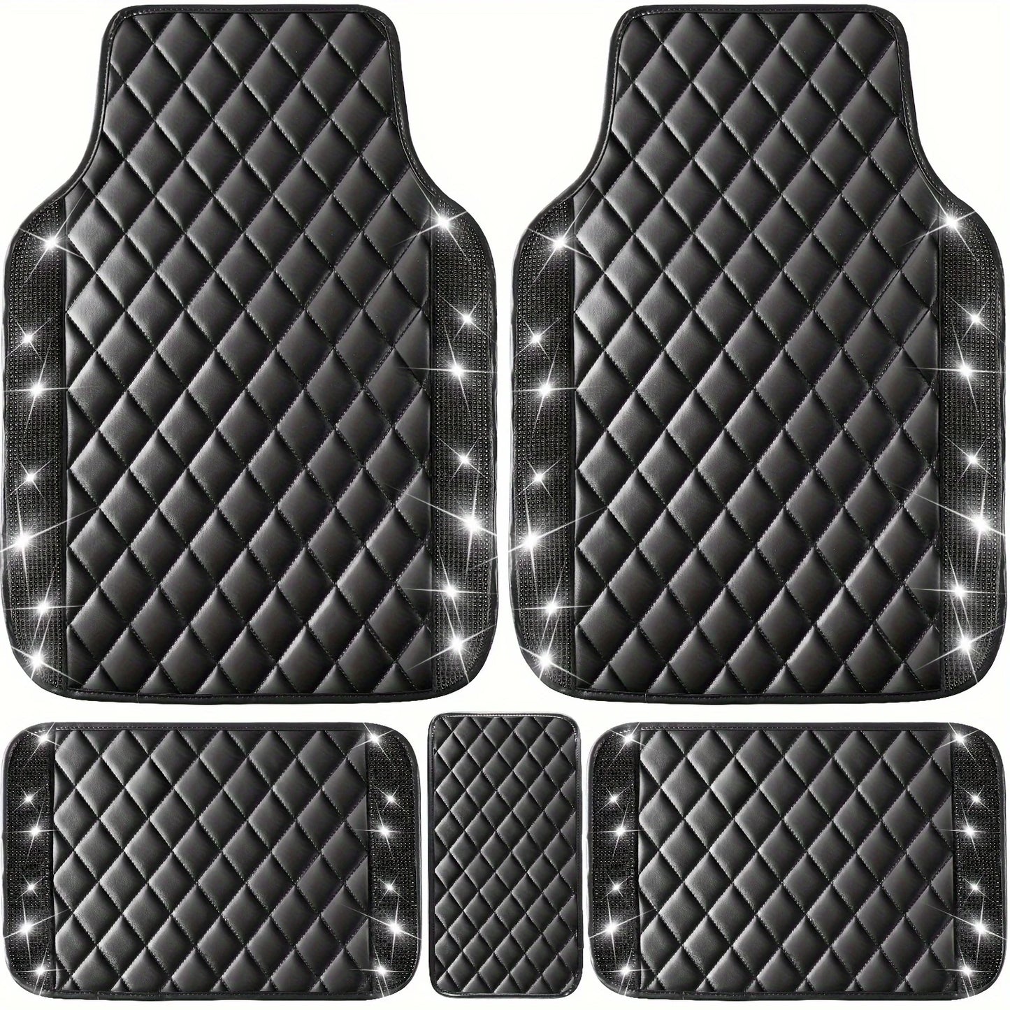 Bling PU Leather Car Mats Shining Diamond Floor Mats Crystal Rhinestone SparklyGlitter Carpet Anti-Slip Waterproof Pad Universal