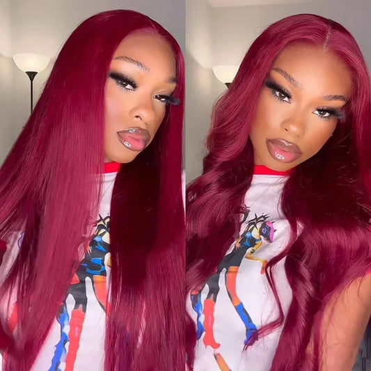 200 Density 99J Burgundy Lace Front Human Hair Wigs  13x6 HD Lace Frontal Wig Straight 100% Human Hair Red Wigs for Women