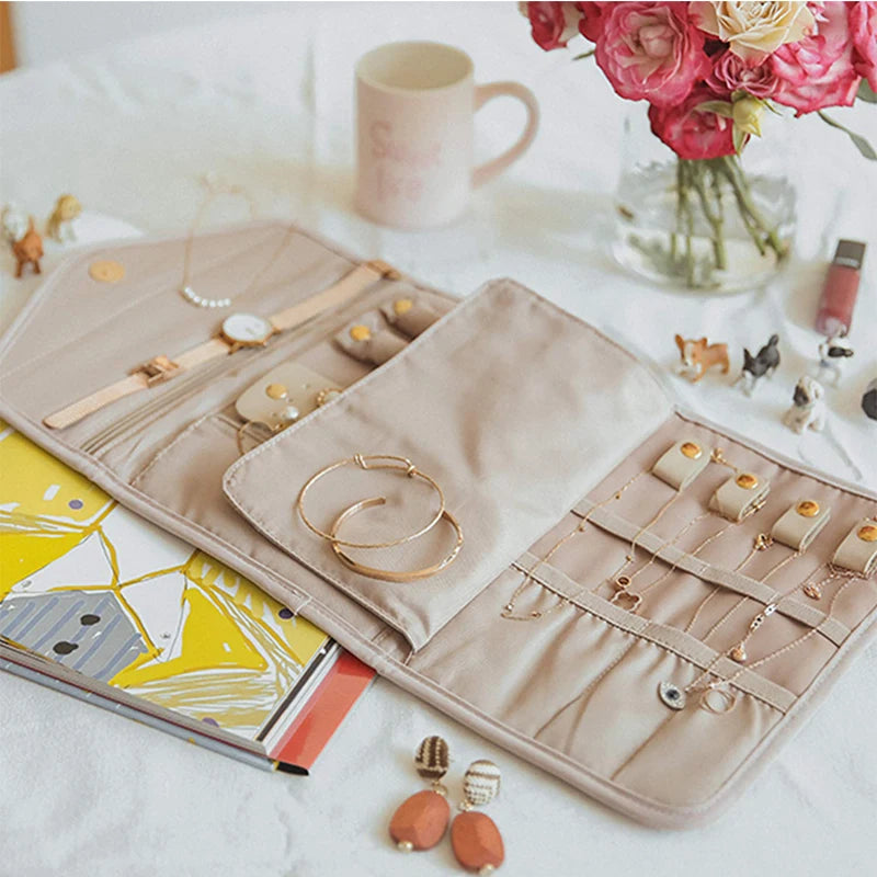 Foldable Fashion Portable Jewelry Bag, Large Women's Travel Jewelry Roll, Necklace Earring Ring Jewellery Display Storage Bag