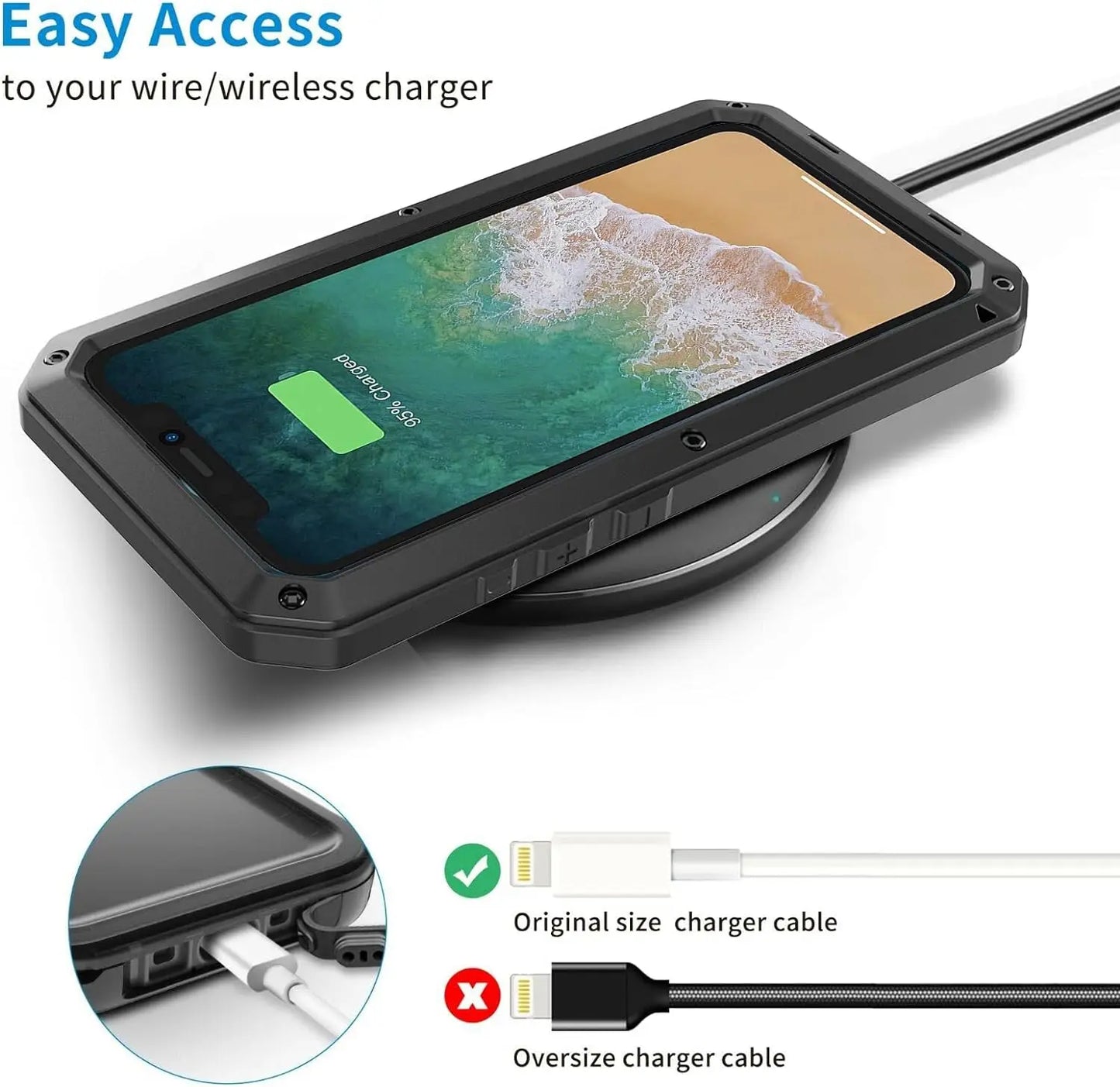 For iPhone 15 14 13 12 11 Pro Max XS XR 8 7 Plus Aluminum Metal Tank Case Heavy Duty Shockproof Rugged Armor Cover Screen Film