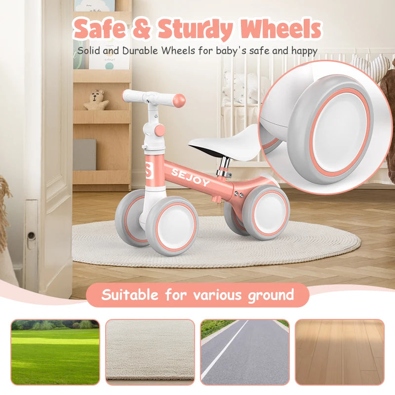Sejoy Baby Balance Bike for 12-36 Months Gifts,Cute Toddler Bikes to Train Baby from Standing to Running with 4 Wheels