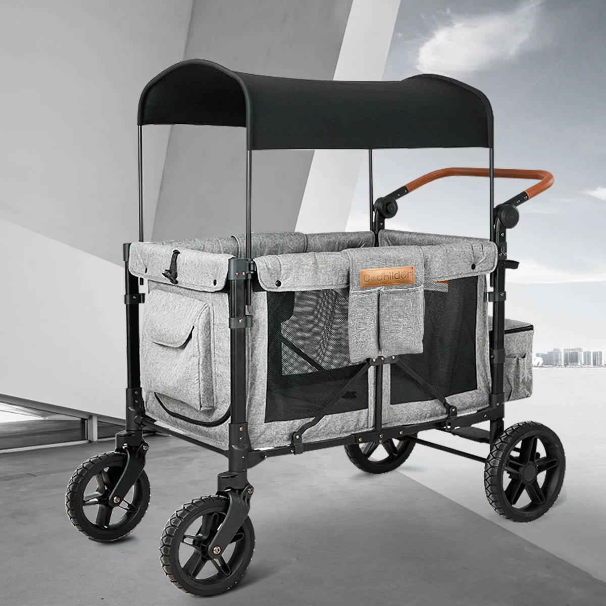 Baby camper van, a stroller suitable for four children, foldable, with a detachable sunshade, perfect for autumn outings