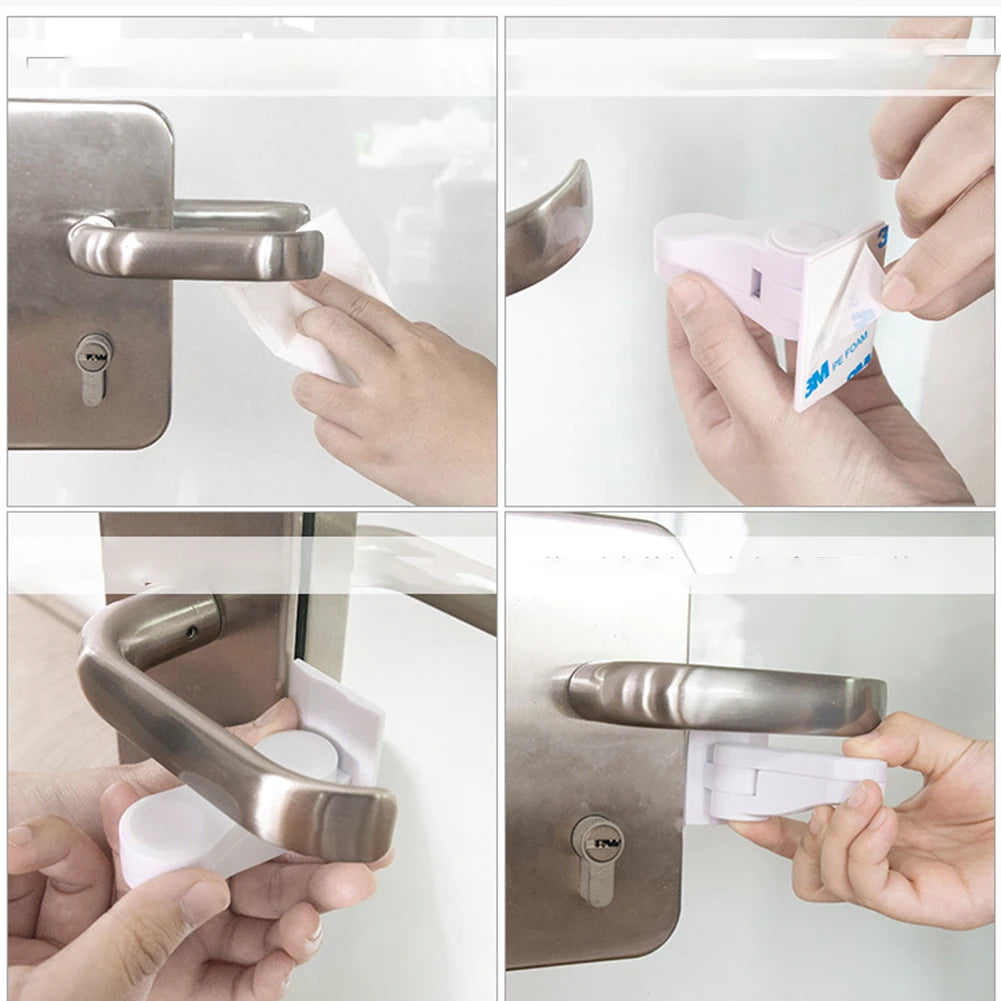 Child Safe Door Lock Universal Door Lever Lock 180 Degree Rotating Door Security Latch Self Adhesive for Window Door Cabinet