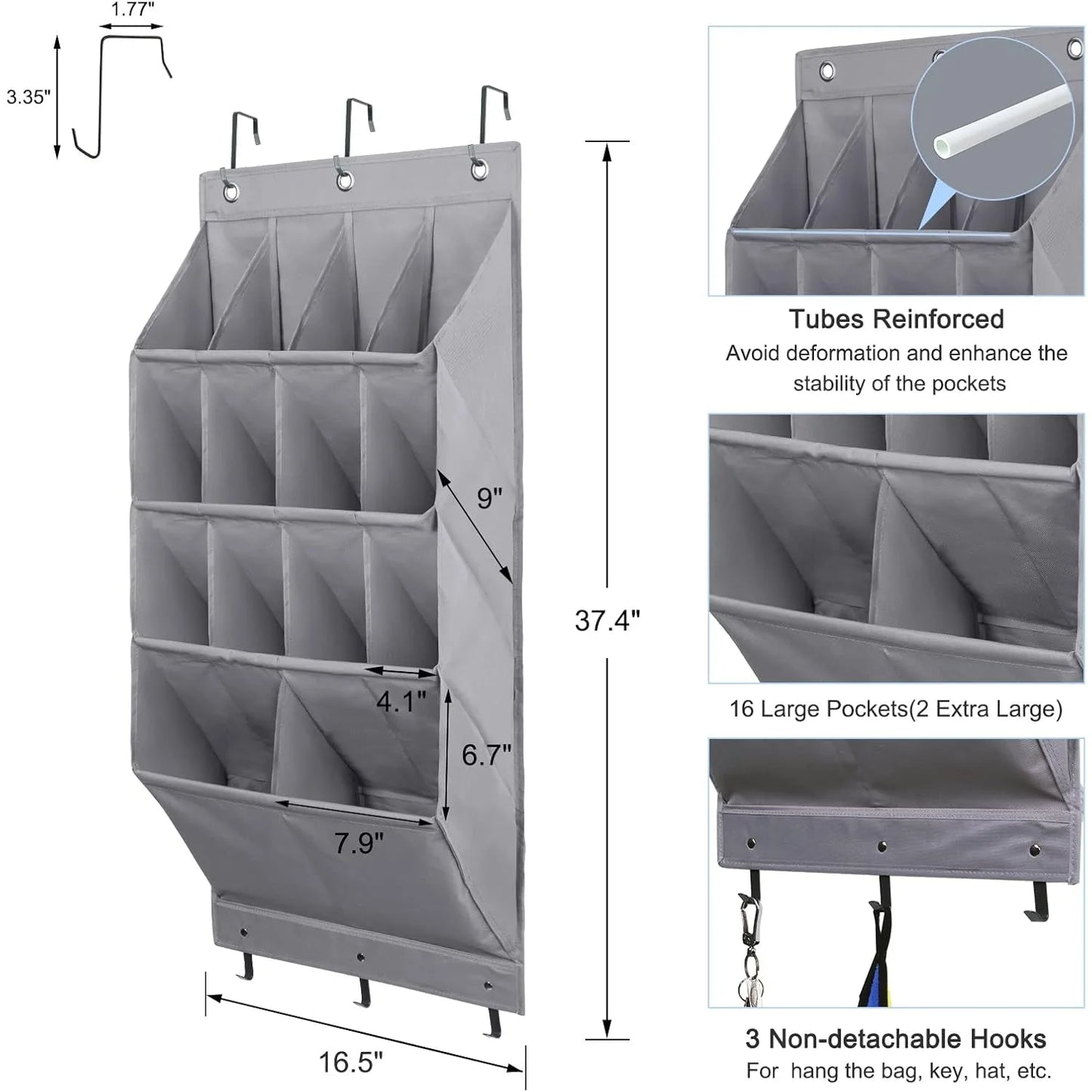 2 Pack Over the Door Shoe Organizer, Hanging Shoe Organizer Rack,24 Large Pockets and 4 Larger Storage Various Compartments