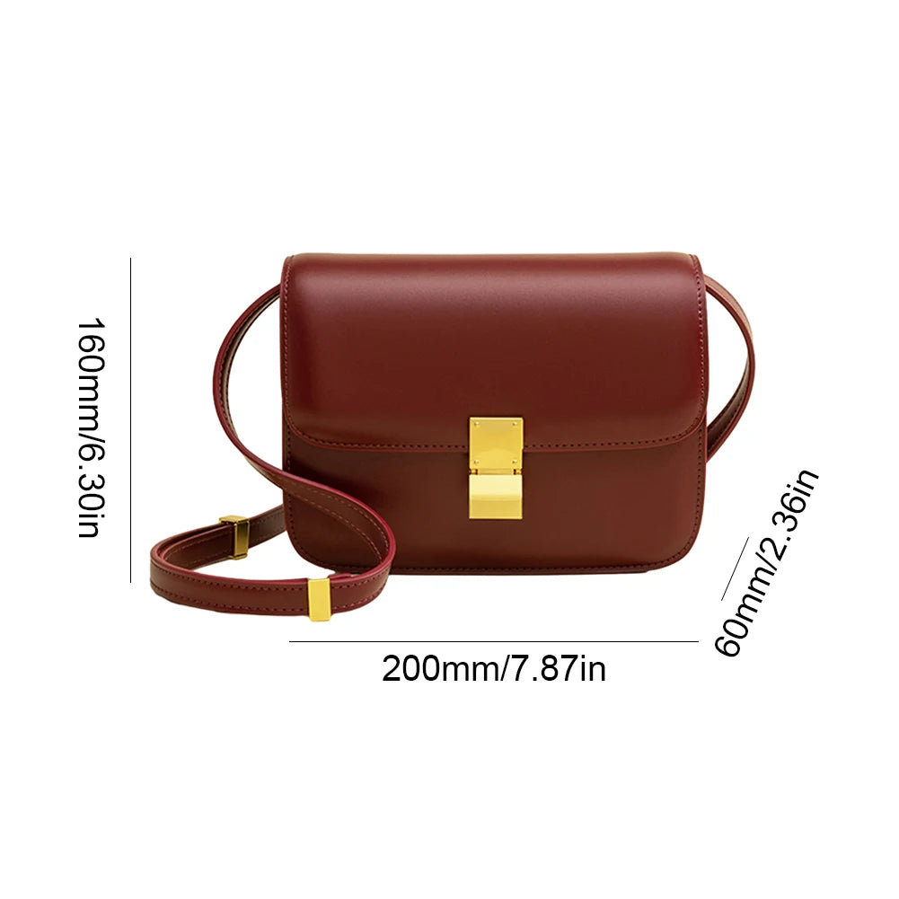 Leather Shoulder Bag for Women Small Square Bag Metal Lock Fashion Messenger Bag Luxury Designer Handbag Casual Commuting Bag