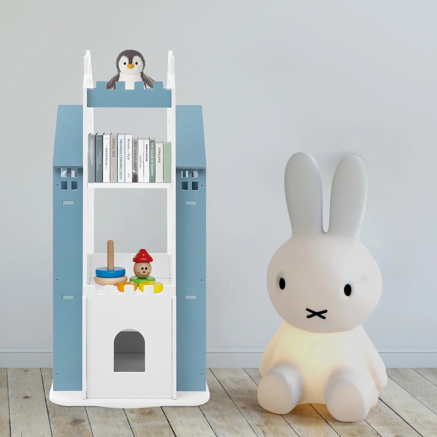Rotating Children's Bookshelf, Book Display Shelf, Floor Standing Bookshelf Blue