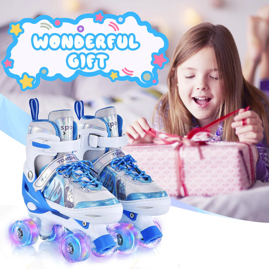 Roller Skates for Girls Boys for Kids 4 Size for Children of Different Ages Adjustable Light Up LED Luminous Wheels