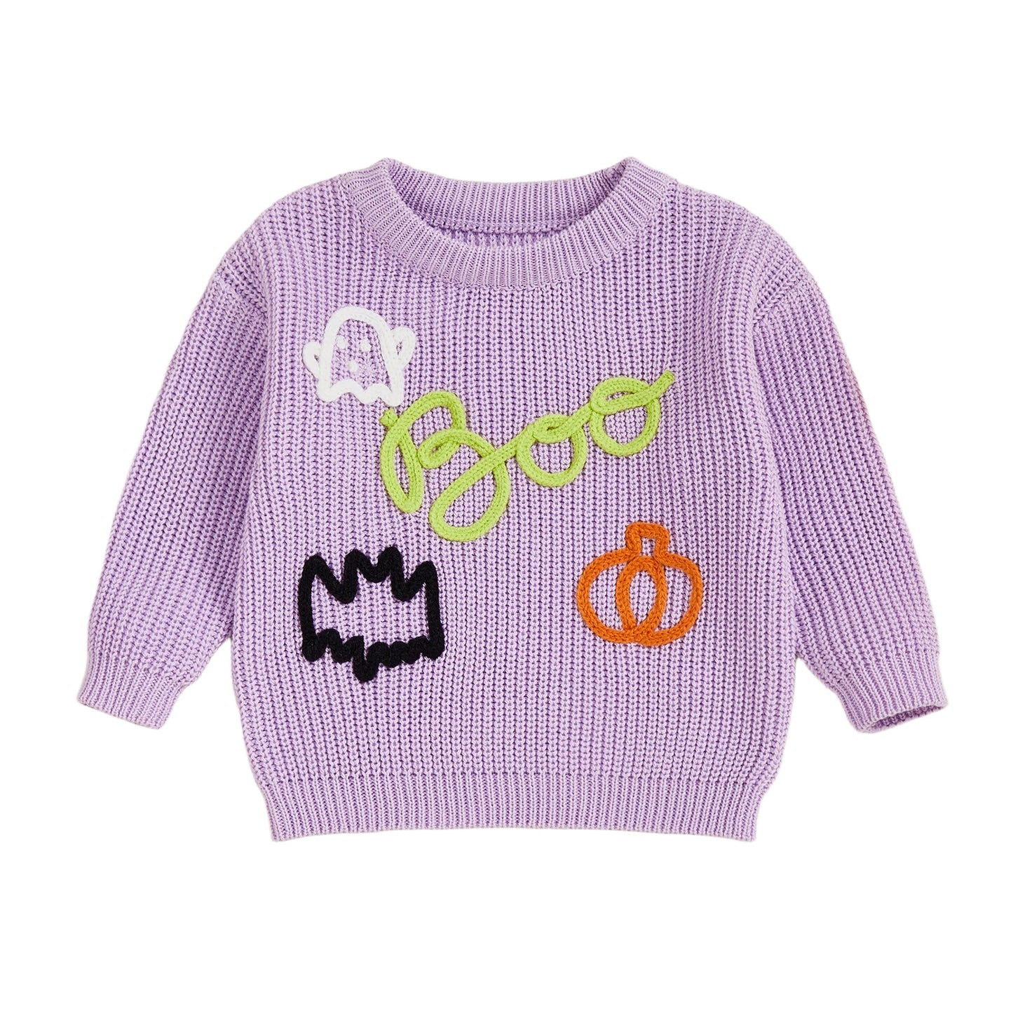 Women s Halloween Knit Sweater with Long Sleeves and O Neckline Featuring Spooky Ghost and Pumpkin Embroidery Detail on