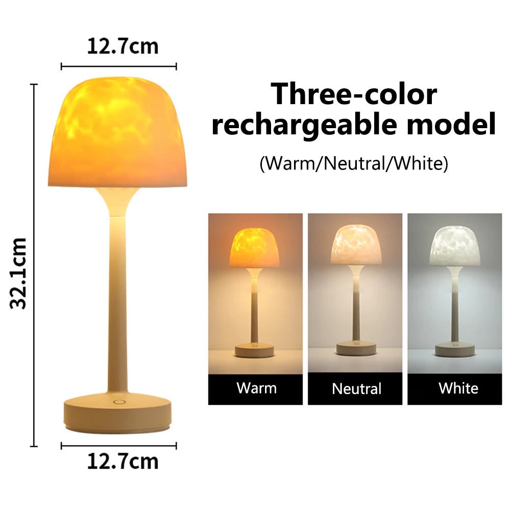 Water Ripple Lamp Rechargeable Night Light Table Lamp Ocean Wave Projector Lamp for Bedroom Cute Room Decor for Teen Girls