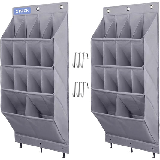 2 Pack Over the Door Shoe Organizer, Hanging Shoe Organizer Rack,24 Large Pockets and 4 Larger Storage Various Compartments