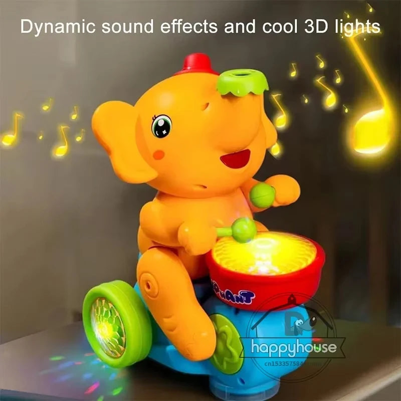 Musical Walking Elephant Drummer Toy, Children's Musical Walking Elephant Toy, LED Musical Elephant Lighting up Singing Toy Kids
