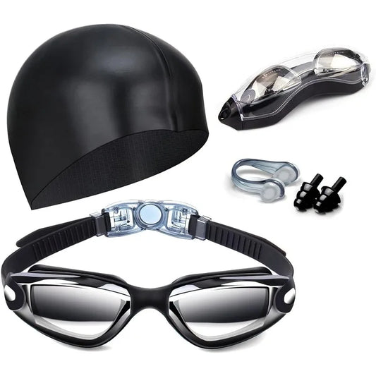 Swim Goggles Swimming Goggles No Leaking with Nose Clip, Earplugs, Swim Cap and Case for Men Women