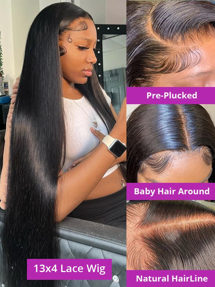 50 Inch Straight 13x4 13x6 HD Transparent Lace Front Wig Human Hair Brazilian Remy Lace Frontal Wigs For Women High 250% Density