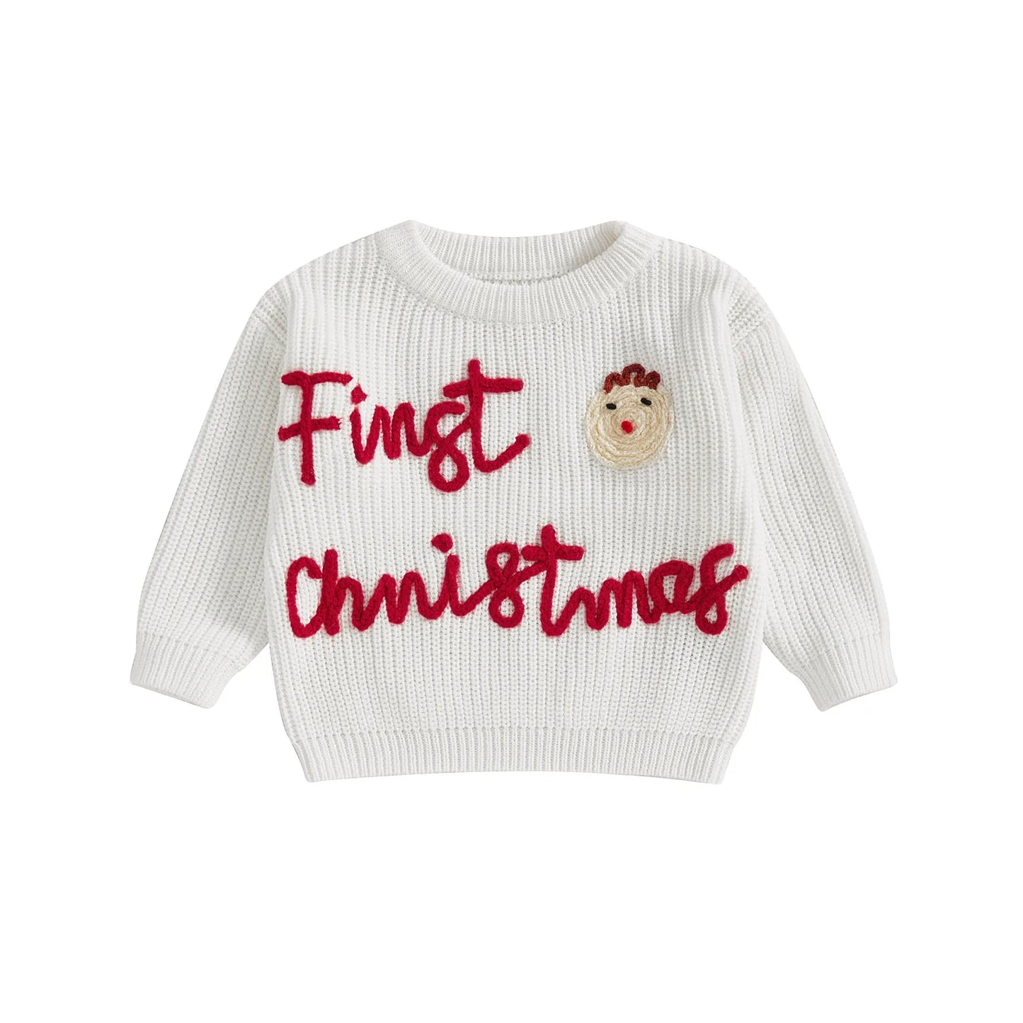 Toddler Boy Reindeer Christmas Sweater Cozy Long Sleeve Crew Neck Knit Pullover Jumper Winter Holiday Outfit for Kids