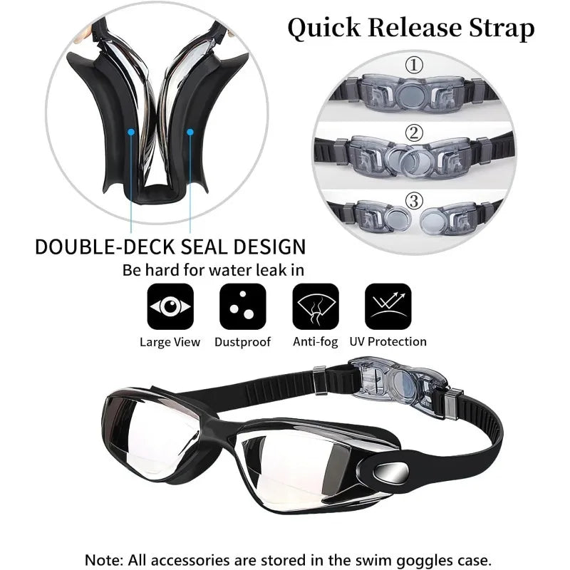 Swim Goggles Swimming Goggles No Leaking with Nose Clip, Earplugs, Swim Cap and Case for Men Women