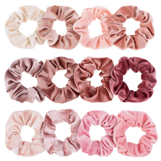 12Pcs Blush Theme Scrunchies Velvet Elastics for Women Pink Bobbles Soft Lovers Scrunchy Classic Gifts for Teenage Girls