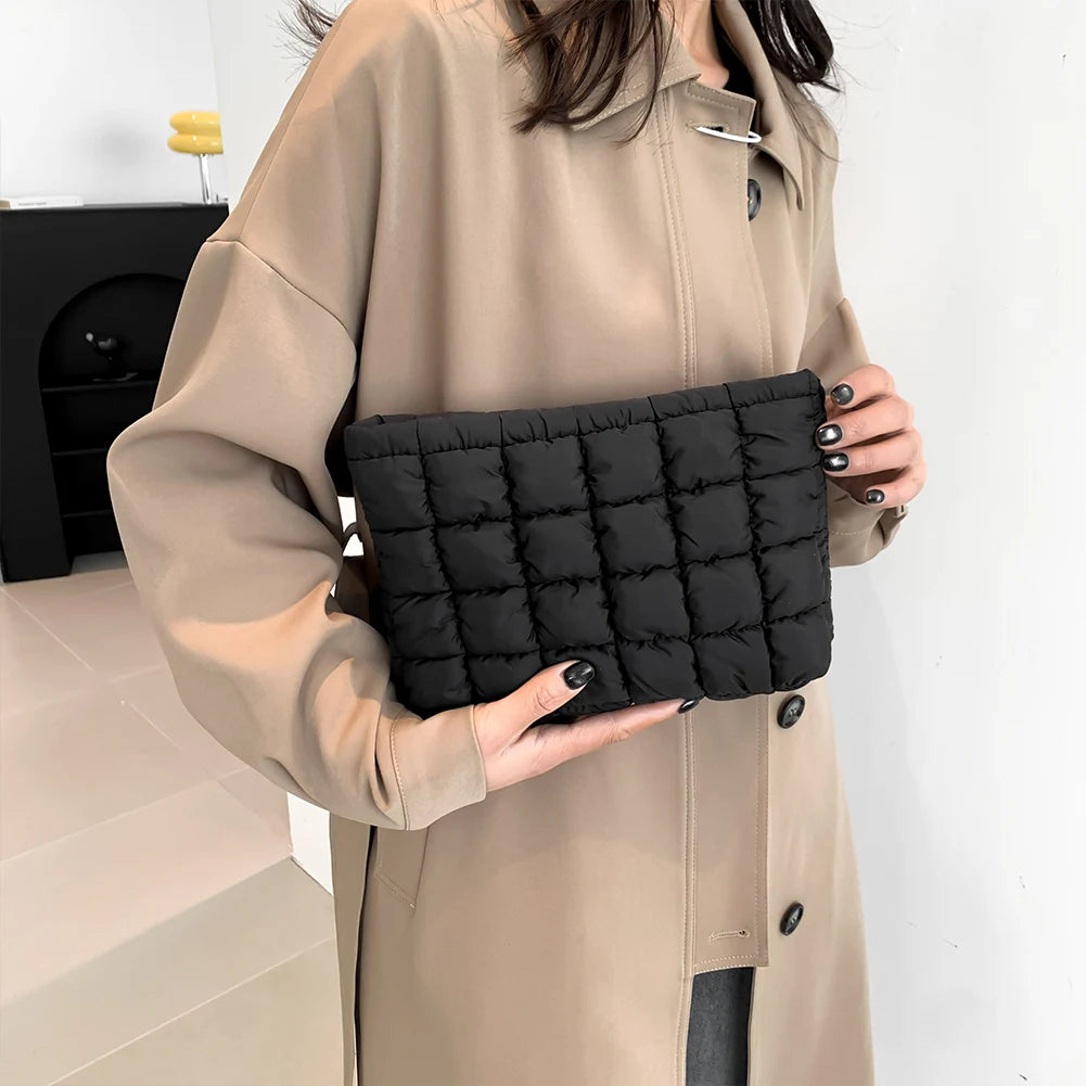 Quilted Cosmetic Bag Puffy Travel Makeup Pouch with Zipper Makeup Organizer Storage Bag Solid Color for Women and Girls