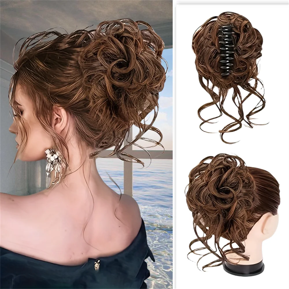Synthetic Heat Resistant Fiber Curly Wavy Hair Messy Bun Chignon Claw Clip About 10 Inch For Women And Girls Daily Party Wedding