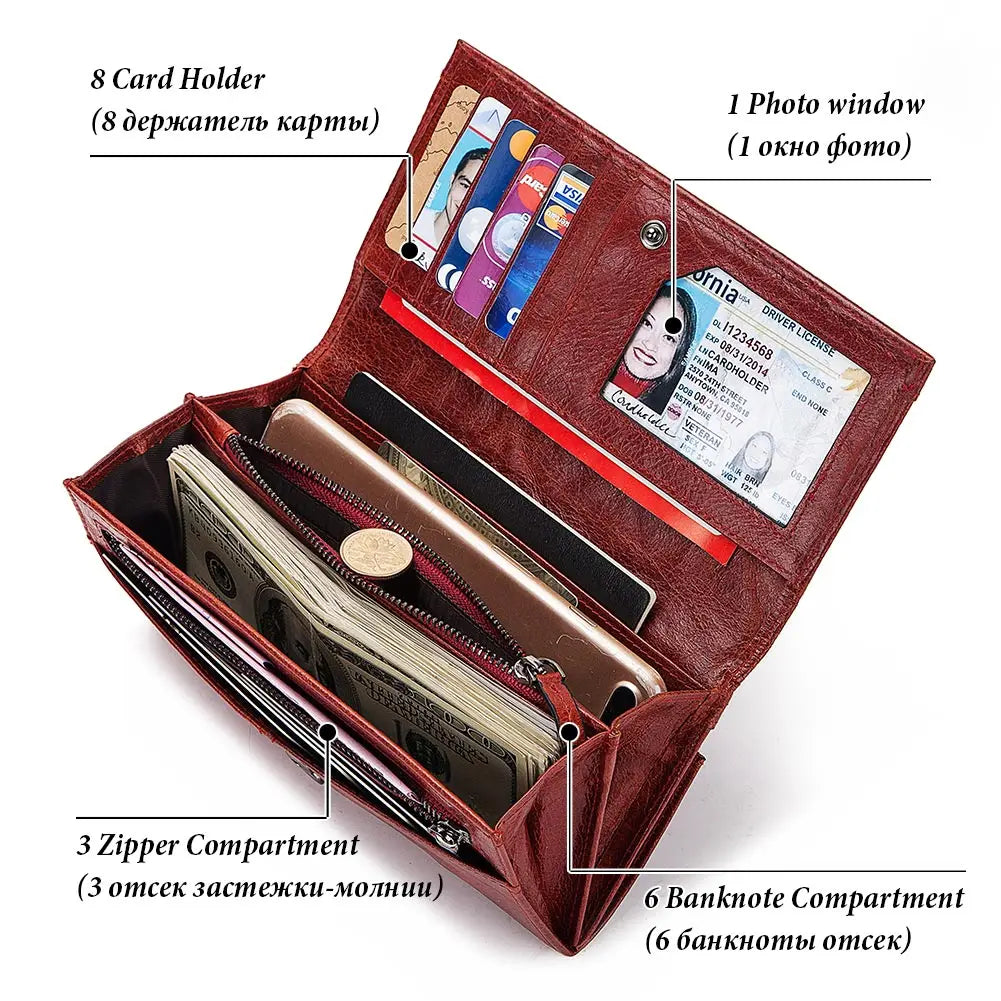 HUMERPAUL Genuine Leather Fashion Wallets For Women Long Clutch Money Bag With Phone Pocket High Quality Credit Card Holder RFID