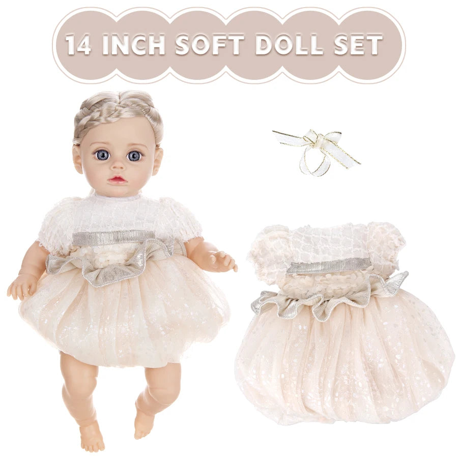 14Inch New Reborn Doll 35CM Girl Bebe Baby With Fashion Dress Clothes Smooth Soft Skin Vinyl Head Limbs Cotton Body Kids Gift