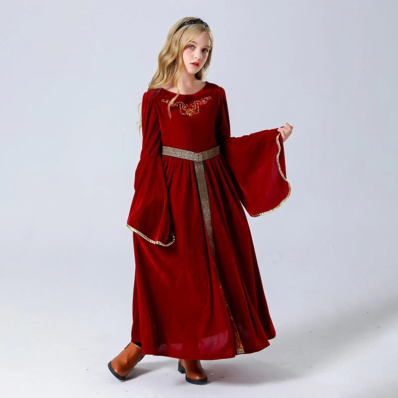 Vintage Style Halloween Costume Long Sleeve Princess Dress with Belt for Toddler Role-Playing Party Cosplay Outfit Retro