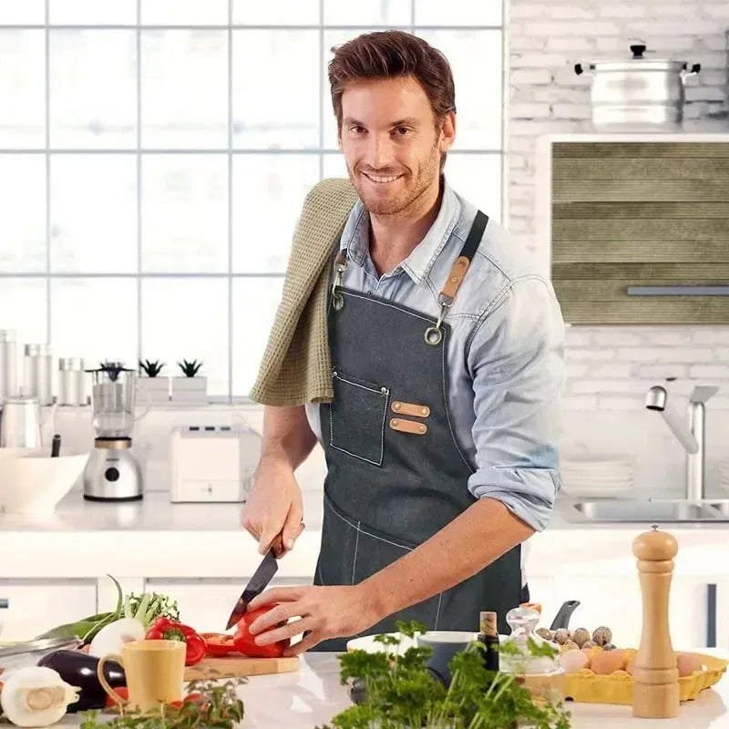 Professional Kitchen Apron,Oil-proof Canvass Aprons with Large Pocket for Men Women,Chef Work Apron for Grill Restaurant Bar